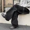 Jeans plisados estilo americano para hombre, moda casual versátil vintage de calle, desgastados, lavados, holgados, con caída, ropa de trabajo