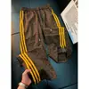 Calça de moletom esportiva cleanfit artística com três listras masculina outono estampa total listrada calça fitness bom caimento perna reta