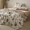 Colcha de Verano Estampada de Algodón y Lino Estilo Naturalista, Amigable con la Piel, Transpirable, Absorbe la Humedad, Suave, Cómoda, Sencilla, Colcha para Aire Acondicionado para Uso en Dormitorio.