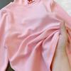 Camiseta de primavera y otoño para mujer y niño, estilo occidental, con personalidad infantil, estilo coreano moderno, cuello medio alto, bordada, color liso.