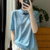 24 nuevas camisetas de manga corta de punto estilo chino para mujer, estilo retro con botones y encaje de lana peinada