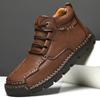 Botas Masculinas de Cano Alto em Couro com Costura Feita à Mão, Sapatos Quentes de Algodão Forrados com Lã, Botas de Couro Retrô Tamanho Grande para Comércio Exterior, Disponíveis para Dropshipping