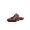 Talla Talla Superior Retráctil Piel de Vaca Zapatos Muller Verano 2025 Planos Simples Cabeza Redonda Cuero Genuino Calzado Exterior Pantuflas para Mujer