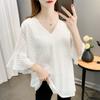 Blusa de Chiffon Fina de Manga Curta Sino para Mulheres, Novo Estilo Verão 2026, Estilo Europeu e Americano, Solta, Tamanho Grande, Top Emagrecedor, Tendência