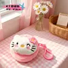 Nova bolsa de moedas de pelúcia redonda de gato KT, estojo portátil para fones de ouvido Bluetooth, mini bolsa de desenho animado fofa para meninas