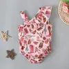 Traje de baño de una pieza sin mangas con estampado off-shoulder de verano europeo y americano para niñas ropa infantil ins