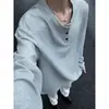 Camiseta Básica de Cuello Redondo Retro Manga Larga Fresca para Hombre Primavera/Otoño Estilo Callejero Americano Marca de Tendencia Sensación Holgada Top Interior