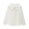 Camisa de algodón de moda francesa para mujer, estilo europeo y americano, cuello redondo blanco con volantes, manga larga, solapa redonda 4786263