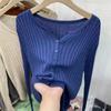 Tiro real suave Oh hoyo adelgazante coreano delgado cuello en V cárdigan de punto camiseta protector solar aire acondicionado camisa pequeña top mujer
