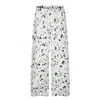 Pantalones de chándal casual unisex retro de pierna ancha estilo americano C1092 High Street con diseño de manchas de ancho completo