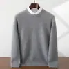 Suéter de Cashmere Espesso com Gola Redonda de Camada Dupla Outono/Inverno 2025 para Homens, Malha Business para Jovens, Suéter Básico Solto