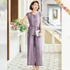 Conjunto de Verano de Alta Calidad para Mamá Transpirable de Manga Corta Nuevo Estilo de Verano 2026 Moda para Mujeres de Mediana Edad Conjunto de Dos Piezas que Cubre el Vientre