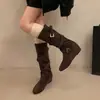 Botas de montar altas hasta la rodilla con hebilla adelgazante 2026 Otoño/Invierno Nuevas Botas Apiladas de Altura Interior Creciente Retro para Mujer