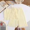 Conjunto de Dos Piezas de Verano de Moda Estilo Coreano para Niñas: Top de Tirantes con Volantes en Capas de Gasa + Pantalones de Pierna Ancha