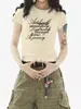 Camiseta de Manga Corta con Diseño de Estampado de Letras Americanas Nuevo de Verano para Mujer, Ropa Exterior Casual, Camiseta Básica Versátil para Mujer