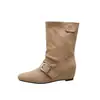 Botas de Moda Cuadradas con Hebilla Retro a Media Pantorrilla para Mujer 2026 Estilo Nuevo Aumento Interno Versátiles Estilo Perezoso Arrugadas Acumuladas