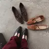 Zapatos de Cuero Genuino en Forma de T para Mujer, Zapatos Mary Jane en Forma de T, Nuevo Estilo Otoño, Cuadrados Completamente de Cuero, Tacón Medio, Bailarinas de Boca Baja para Mujer 40