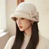 Chapéu de Pescador de Lã para Mulheres no Outono e Inverno, Pequeno Cheiroso Estilo Francês Retrô Haoben com Laço Chapéu Elegante para Senhora