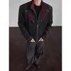 Chaqueta de cuero retro americana de bloques de color para hombre, marca de moda cleanfit de otoño con cuello alto y diseño tie-dye, prenda exterior elegante y genial