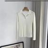 TH ~ suéter de lã e seda para o dia a dia POLO gola V pequena versátil slim manga longa reto pulôver top camisa base