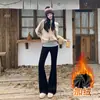 Pantalones de Yoga Empalmados Falsos de Dos Piezas para Mujer, Nuevos de Otoño e Invierno, Casual Americano Ajustados, Pantalones Acampanados Versátiles para Dama con Forro Polar y Engrosados