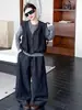 Conjunto de tres piezas para niñas: chaleco retro y pantalones de pierna ancha, nuevo estilo casual suelto de mezclilla para primavera y otoño para niños mayores