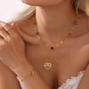 Collar de Clavícula Xinyixin Doble Capa Dopamina Piedra Natural Corazón Letra Acero Inoxidable Lujo Ligero Joyería Transfronteriza Europea y Americana