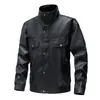 Chaqueta de Cuero Polar de Color Sólido Estilo Retro Americano Transfronteriza Marca de Tendencia Chaqueta de Motociclista Cortavientos Elegante Ajuste Delgado Abrigo Guapo para Hombre Primavera