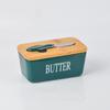 Caja de Mantequilla Cerámica Explosiva Transfronteriza Hogareña de Gran Capacidad Caja de Queso Tazón de Mantequilla con Cuchillo Tapa de Bambú y Madera