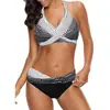 Traje de baño de dos piezas dividido transfronterizo europeo y americano procesado y personalizado para mujer, bikini retro de lunares de cintura alta y espalda cruzada