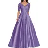 Vestido de Noche Formal Europeo y Americano Comercio Exterior Vestido Largo Formal de Noche Aplique de Encaje Vestido de Graduación Manga Corta Vestido para Madrina de Boda Mujer