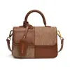 Bolsa quadrada pequena de retalhos de lã mais vendida transfronteiriça, bolsa de ombro e transversal de moda vintage, bolsa de mão de alta qualidade estilo britânico