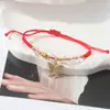 Pulsera de Cuerda Roja con Amuletos de Trébol, Mariposa y Cristales, Pulsera Tejida Ajustable para Parejas y Estudiantes, Joyería de Año de Nacimiento