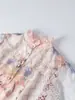Vestido largo de manga larga con estampado floral transfronterizo de comercio exterior, cuello alto, dobladillo con volantes, cinturón en la cintura y falda larga estilo festivo
