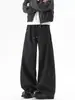 Estilo old money, calça casual plissada minimalista, com caimento fluido, perna reta para homens, design de outono, caimento relaxado, calça longa larga e solta