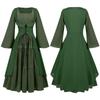 Vestido longo de renda com gola quadrada e manga bufante para mulheres europeias e americanas, vestido vitoriano