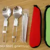 Juego de cubiertos de cuchillo tenedor cuchara palillos plegables al por mayor bolsa de tela triangular acero inoxidable cuchara tenedor plegables palillos de doble sección