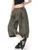 OREETA Vintage Americano Macacão Cropped Tingimento Parcial Moda de Rua Masculino e Feminino Marca Cintura Alta Perna Larga Shorts Casuais Feito Sob Medida