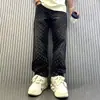 2024 Jacquard Estampado Completo Marca de Moda Urbana de Alta Gama Diseño con Sentido Jeans Sueltos Rectos Lavados Pierna Ancha Pantalones Largos