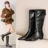 Botas Largas de Tacón Alto con Cremallera Trasera Adelgazantes 2026 Caña Alta Punta Fina Estilo Europeo y Americano Otoño Tacón Grueso Botas Adelgazantes Botas Largas Mujer