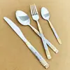 Juego de Cubiertos de Acero Inoxidable Transfronterizo de 4 Piezas Mango de Columna Romana Chapado en Oro Cuchillo, Tenedor, Cuchara, Cuchillo para Bistec, Tenedor, Cuchara de Postre, Comida Occidental