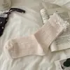 Calcetines de encaje blancos para mujer, calcetines de estilo japonés de lunares pequeños hasta la pantorrilla, calcetines finos de malla transpirables dulces florales apilados para primavera y verano