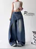 Verão 2025 Novo Modelador Jeans Retrô Peça Cortada de Designer Jeans Degradê Lavado Calças Casuais Femininas