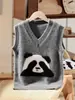 Nuevo Chaleco de Punto Grueso con Jacquard de Panda, Cuello en V de Siete Puntos, Lana Pura, Otoño/Invierno 2025, Cálido para Niños y Niñas
