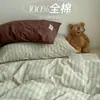 Conjunto de cama de quatro peças estilo INS, misto e combinado, 100% algodão, algodão lavado, capa de edredom 100% algodão puro, conjunto de cama de três peças, adequado para todas as estações