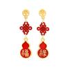 Plata 925 Nuevo Estilo Chino Moda Nacional Abanico Hueco Carácter Fulu Pendientes Año Nuevo Lazo Nudo Chino Pendientes de Moda para Mujer