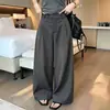 Pantalones casuales de pierna ancha color café otoñal para el uso diario, versátiles y elegantes, con un nuevo diseño de un solo botón, de cintura alta y estilizan