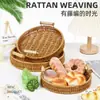 Plato de Fruta de Mimbre Sintético, Cesta de Pan Estilo Japonés Tejida a Mano, Cesta para Pan al Vapor, Cesta de Almacenamiento para el Hogar en la Sala de Estar, Bandeja de Mimbre con Doble Asa