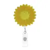 Porta-credencial retráctil con cara sonriente de girasol de acrílico con purpurina para tarjeta de identificación de personal médico