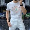 Camiseta de manga corta de algodón mercerizado de verano 2024 de estilo europeo y americano para hombre, marca de moda, industria pesada, perforación en caliente, transpirable, ligera, de seda helada.